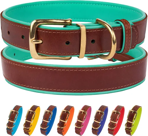 Miniatura 48 de CollarDirect Collar de cuero enrollado para perro, collar redondo acolchado suave para cachorros, hecho a mano, collar de cuero genuino para perros