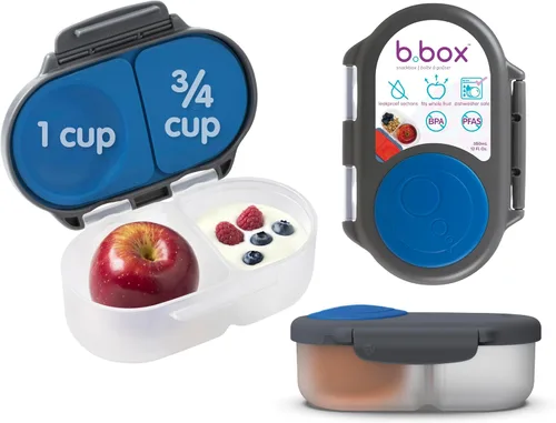 Miniatura 25 de b.box Batman Snack Box - Recipientes a prueba de fugas de 2 compartimentos para niños, mini caja Bento para niños y niños pequeños, contenedores