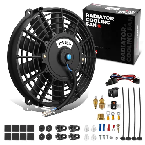 Miniatura 32 de DNA Motoring Ventilador de radiador delgado de refrigeración eléctrica de alto rendimiento de 12 pulgadas con kit de montaje, rojo, 2 piezas