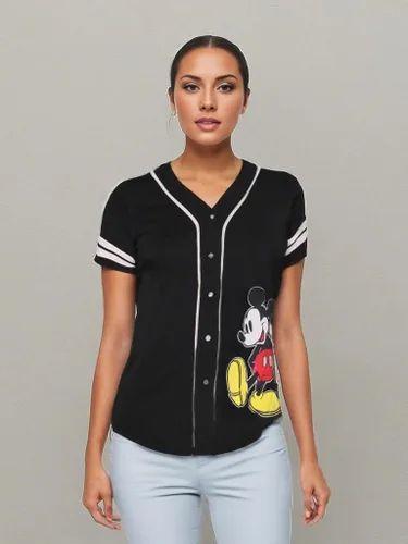 Miniatura 19 de Disney Camiseta de béisbol de Mickey Mouse con botones para mujer, diseño de Mickey y Minnie Mouse