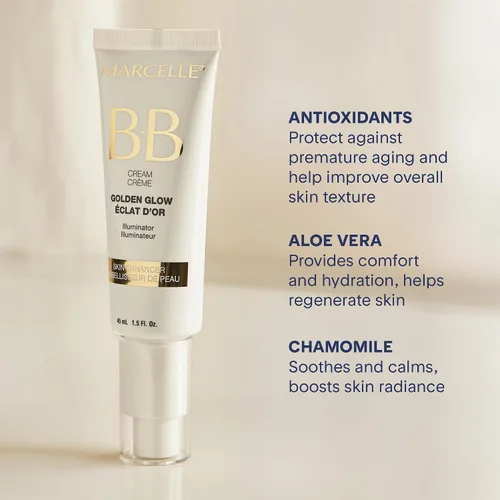 Miniatura 2 de Crema hipoalergénica sin fragancia, con brillo dorado, bálsamo de belleza, 1.6 onzas líquidas, de Marcelle
