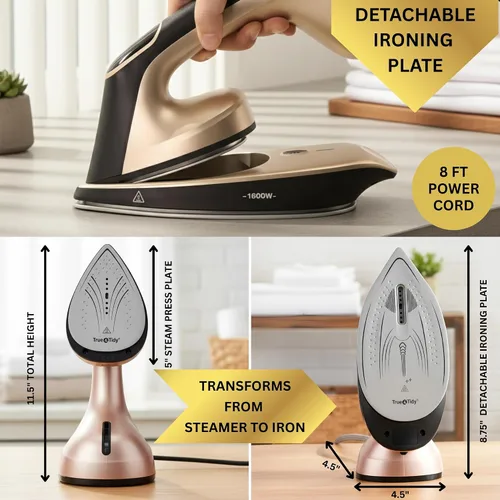 Miniatura 4 de True & Tidy DuoPress XL 2 en 1 vaporizador y plancha para ropa, potente vapor turbo de 1600 W, placa de cerámica grande, control de temperatura