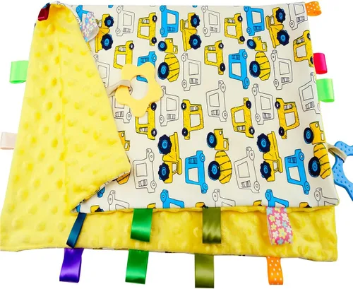 1 manta amarilla de tamaño grande para bebé, etiqueta de seguridad suave para bebé, manta Taggy para regalo de niños pequeños (21.7 x 17.7 pulgadas)