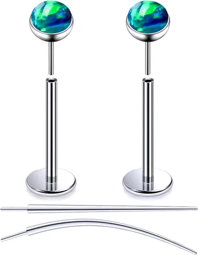 Miniatura 47 de F136 - Aretes de titanio 20/18/16G sin rosca, con parte trasera plana, multicolor, ópalo, nariz, labret Medusa Monroe, piercing con forma cónica