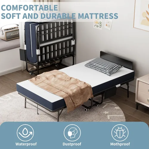 Miniatura 6 de Cama plegable, camas portátiles de 75 x 31 pulgadas para adultos, marco de metal resistente y resistente, cama plegable con ruedas