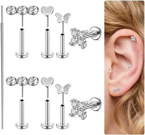 Miniatura 11 de MODRSA 20g 16g Tragus Piercing Jewelry Helix Earrings Threadless Flat Back Earrings for Women Forward Helix Cartilage Earring Tragus Jewelry Medusa
