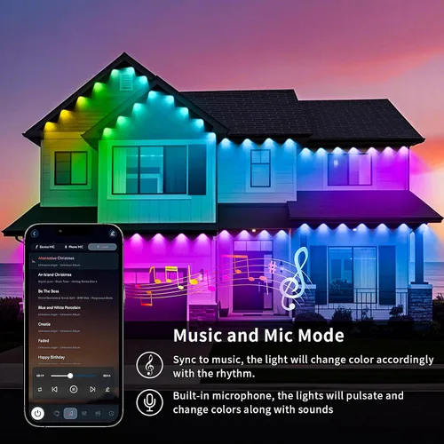 Miniatura 4 de KSIPZE Luces Permanentes para Exteriores Impermeables IP67, Luces LED Inteligentes RGB+IC para Aleros con Control por App y Botón, Más de 200 Modos