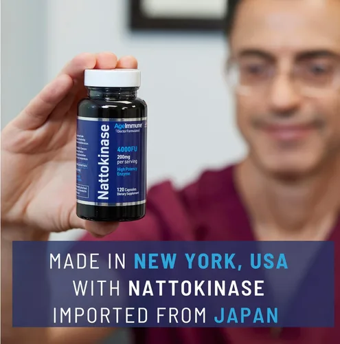 Miniatura 4 de AgeImmune Suplemento de nattoquinasa 4000 FU 200mg - Enzima - Apoyo cardiovascular 120 cápsulas - Derivado de Natto japonés - Fabricado