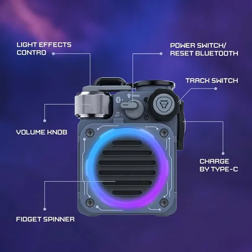 Miniatura 3 de Muzen Cyber Cube - Altavoz Bluetooth, Bluetooth 5.0, altavoz portátil con Fidget Spinner, sonido nítido con luz LED RGB, altavoz inalámbrico