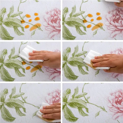 Miniatura 3 de LIBERECOO Juego de manteles de vinilo floral de alta calidad, mantel de PVC impermeable a prueba de aceite para mesas redondas, uso de alta