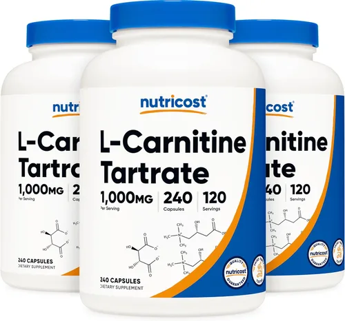 Nutricost Tartrato de L-carnitina 500 mg, 240 cápsulas - 1000 mg por porción (3 botellas)