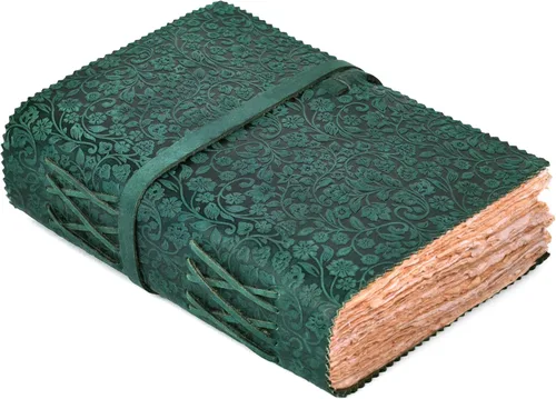 Miniatura 14 de LEATHER VILLAGE Diario floral en relieve encuadernado en cuero para mujeres y hombres, 200 páginas, 6 x 4 pulgadas (A6), negro - Libro de sombras