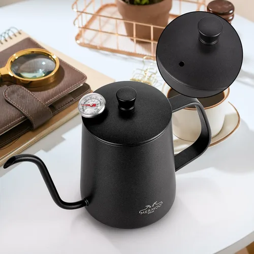 Miniatura 4 de MERMOO YILAN Hervidor de café de cuello de cisne de 21 oz para verter sobre goteo, 20.3 fl oz, boquilla larga y estrecha de acero inoxidable