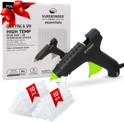 Surebonder Kit de pistola de pegamento caliente de alta temperatura con 20 barras de pegamento multiusos de tamaño completo incluidas, perfecto para