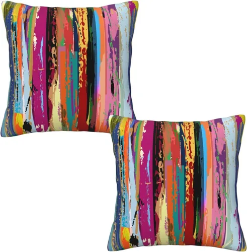 Miniatura 16 de Lcokin - Fundas de almohada decorativas con rayas rojas y negras abstractas, 16 x 16 pulgadas, juego de 2, funda cuadrada de cojín gris para sofá