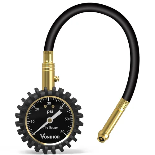 Vondior Medidor de presión de neumáticos con tubo (0-60 PSI), medidor de presión de aire certificado ANSI preciso con esfera brillante grande y