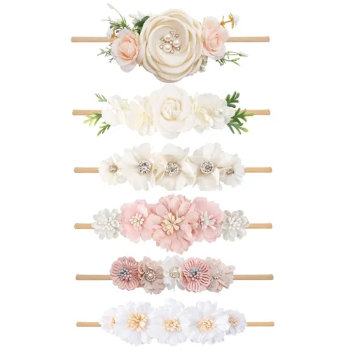Miniatura 9 de Diademas de niña de nylon con flores elásticas, 3 piezas, accesorios para el pelo, regalo para recién nacidos, bebés y niños pequeños (TU-HDJ-3PCS)