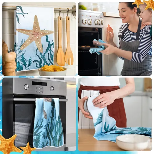 Miniatura 4 de Boyiee - Juego de 6 toallas de cocina de playa con temática marina, toallas de té náuticas con animales del mar, 60 x 40 centímetros, regalos