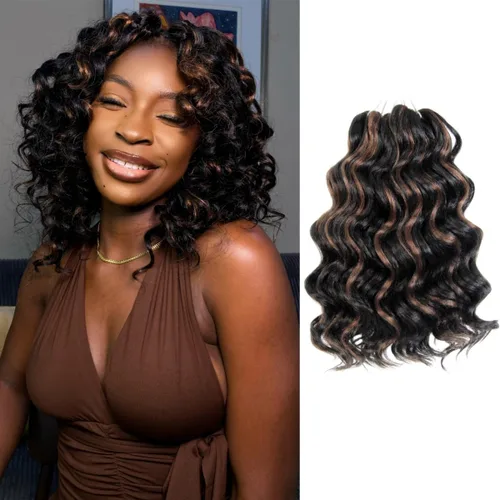 Miniatura 29 de Pelo de onda marina con trenzas de ganchillo, 6 pulgadas, 8 paquetes, trenzas rizadas suaves y profundas, extensiones de pelo sintético ondulado