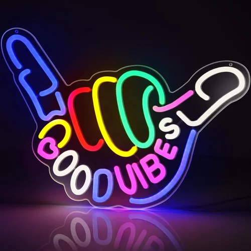 Miniatura 10 de Good Vibes - Letrero de neón regulable con interruptor de encendido/apagado, letreros de neón alimentados por USB para decoración de pared, letreros