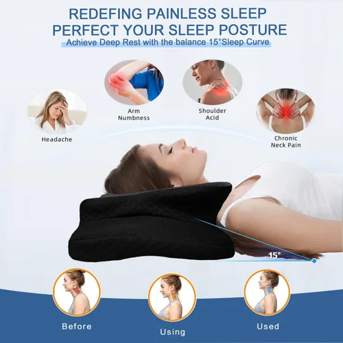 Miniatura 2 de Almohada cervical para aliviar el dolor para el cuello, almohada ergonómica ajustable para dormir acogedor, almohadas ortopédicas de espuma