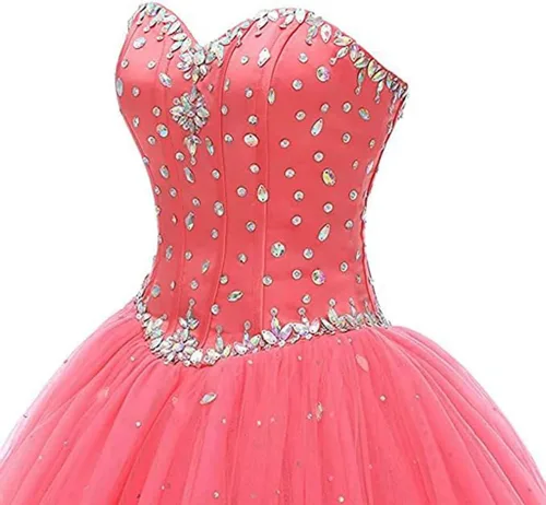 Miniatura 5 de Likedpage - Vestido de tul con escote de corazón para mujer, diseño para bailes, fiestas, graduaciones y quinceañeras