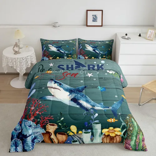 Miniatura 22 de Erosebridal Juego de edredón de ajolote rosa Kawaii Walking Fish para niños, edredón de reptil de criatura bajo el mar, arrecife de coral