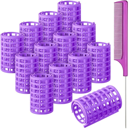 Miniatura 7 de Syhood 12 Piezas Rodillos de Cabello de Plástico para Mujeres Juego de Rizadores de Tamaño Grande Clips de Rodillo a Presión con Peine de Cola