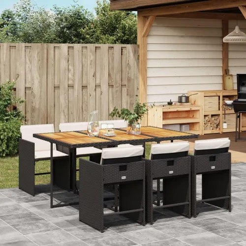 Miniatura 24 de 11-Piece Brown Poly Rattan Patio Dining Set with Cream Cushions Outdoor Furniture Foldable Chairs Tempered Glass Table for Garden Backyard Patio