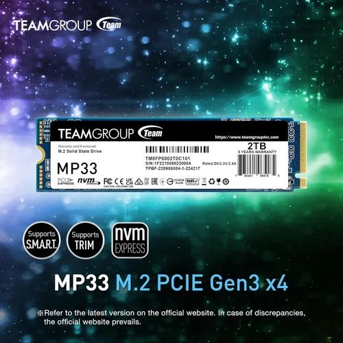 Miniatura 3 de TEAMGROUP MP33 256GB con caché SLC 3D NAND TLC NVMe 1.3 PCIe Gen3x4 M.2 2280 SSD interno R/W velocidad de hasta 1600/1000 MB/s para portátil y PC