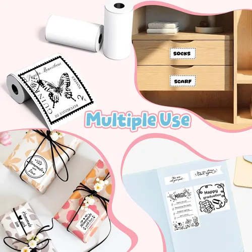 Miniatura 7 de Phomemo Papel adhesivo blanco - para mini impresora Phomemo T02/T02Pro/Q02E/M02X/Y02C/Q02, para notas de estudio, fotos, bricolaje, calcomanías
