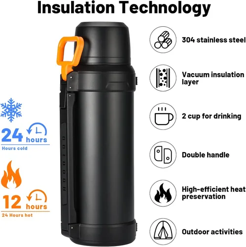 Miniatura 3 de 88oz Botella grande de termo para café para viajes, botella de agua de acero inoxidable aislada de 2500ml con taza y asa, jarra de agua para bebidas