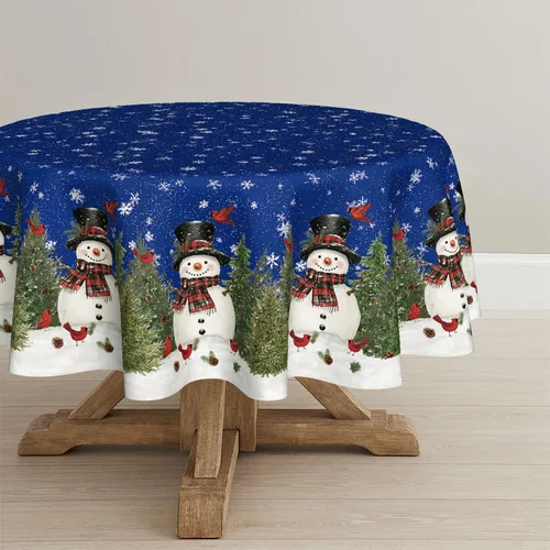 Miniatura 7 de Horaldaily - Mantel de Navidad rectangular de 52x70 pulgadas, diseño de muñeco de nieve y árboles azules, mantel lavable de temporada