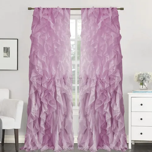 Miniatura 19 de Sweet Home Collection Paquete de 2 Paneles de Ventana Cortinas de Gasa Transparente con Volantes Verticales en Cascada Gris