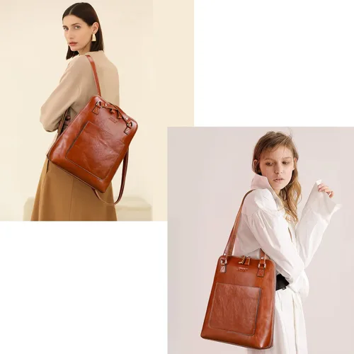 Miniatura 2 de S-ZONE Mochila de cuero para mujer, bolso de hombro casual, mochila de moda, L