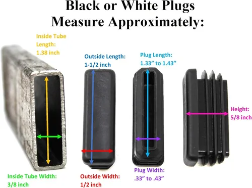 Miniatura 4 de Tapa rectangular negra de plástico de 1/2 x 1-1/2 pulgadas, tapón de acabado, tapa de extremo de tubo de tubo, universal para silla duradera (2)
