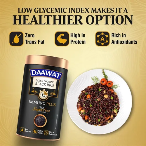 Miniatura 5 de Daawat Black Rice Immuno Plus Arroz negro de grano entero rico en antioxidantes Superalimento sin gluten Alto en fibra, bajo en grasa 1 kg