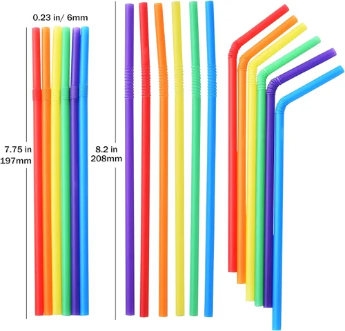 Miniatura 2 de ALINK Paquete de 200 pajitas flexibles para beber, varios colores, de plástico, desechables, de 7.75 x 0.23 pulgadas
