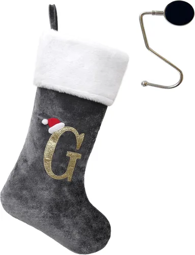 Miniatura 94 de Medias de Navidad de 20 pulgadas con monograma, letras, medias súper suaves grandes de Navidad, medias de monograma rojo para Navidad, regalo