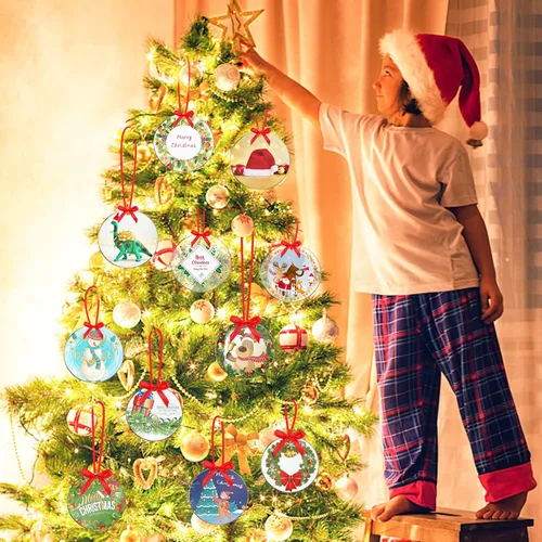 Miniatura 3 de Cludoo Adornos acrílicos en blanco de 3.5 pulgadas, 30 piezas de adornos acrílicos redondos transparentes, adornos de disco acrílico con agujero