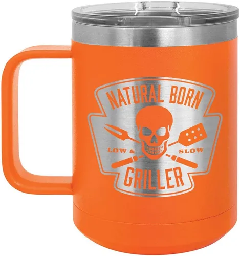 Miniatura 6 de Natural Born Griller RED 15 oz Coffee Cup w/Slide Top Lid Insulated Travel Coffee Mug BBQ & Grilling Gift Idea For Men Who Have Everything, Dad