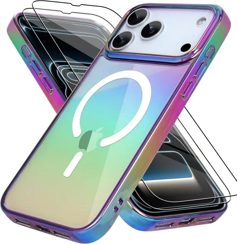 Miniatura 12 de Bonoma Funda magnética para iPhone 13 【Soporte para Magsafe】Protector de cámara de lujo de cristal fluorescente iridiscente con láser brillante + 2