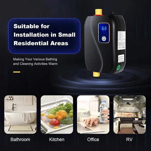 Miniatura 5 de Calentador de agua eléctrico, calentador de agua caliente de 3000 W 110 V, mini calentador de agua eléctrico instantáneo sin tanque, calentador