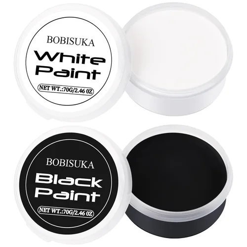 BOBISUKA Kit de pintura facial a base de aceite para Halloween, en blanco y negro, pintura facial para adultos, no tóxica, de gran capacidad, para