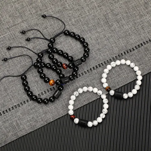 Miniatura 5 de Pulsera del zodiaco para hombres y mujeres, 0.315 pulgadas, 0.394 pulgadas, piedra blancanegra, bendición de la suerte, con cuentas, signo