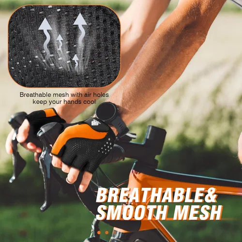 Miniatura 4 de HTZPLOO Guantes de ciclismo para hombres y mujeres con almohadilla antideslizante que absorbe los golpes, peso ligero, ajuste agradable, guantes