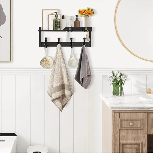 Miniatura 3 de dreampossible Perchero de pared con estante, perchero de pared con ganchos para llaves y soporte para correo, estante flotante de entrada de madera