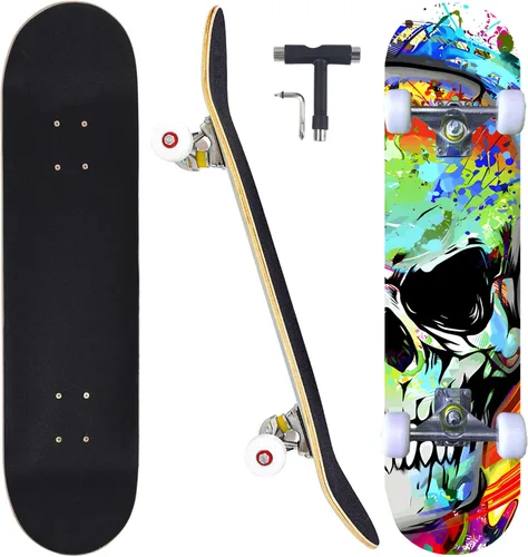 Patinetas para principiantes, adultos, jóvenes, adolescentes, niños o niñas, de 31 x 8 pulgadas, patinetas completas de 7 capas de madera de arce