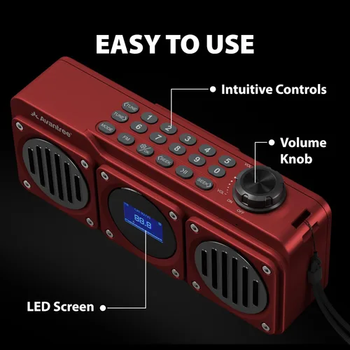 Miniatura 7 de Avantree Boombyte - Radio FM portátil con altavoz Bluetooth, sonido superbo, acabado en metal, reproductor MP3, compatible con tarjeta Micro SD