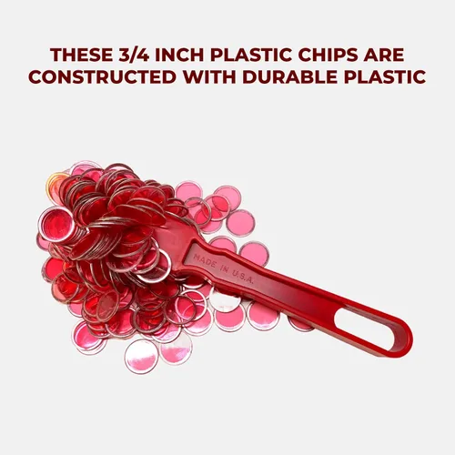 Miniatura 5 de MR CHIPS Varita magnética de bingo mejorada hecha en Estados Unidos y 200 piezas de chips de plástico rojo de ¾ pulgadas con anillos de metal, apoya